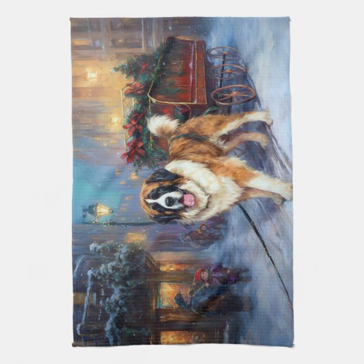 Sint Bernard Kerstmis Feestelijk Seizoen Theedoek (Verticaal)