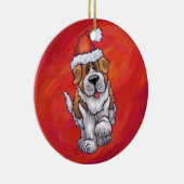 Sint-Bernard Kerstmis op rood Keramisch Ornament (Rechts)