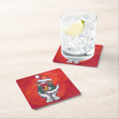 Sint-Bernard Kerstmis op rood Vierkante Kartonnen Onderzetter (Insitu)