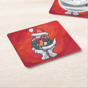 Sint-Bernard Kerstmis op rood Vierkante Kartonnen Onderzetter