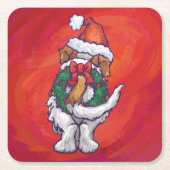 Sint-Bernard Kerstmis op rood Vierkante Kartonnen Onderzetter (Voorkant)