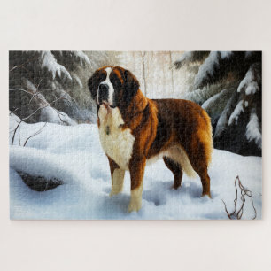 Sint Bernard Laat het Sneeuwen Kerstmis Legpuzzel