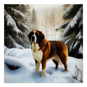 Sint Bernard liet het sneeuwen Kerstmis Perfect Poster