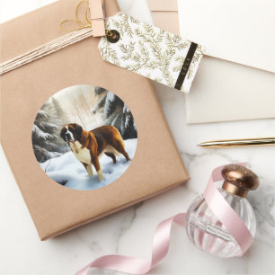 Sint Bernard liet het sneeuwen Kerstmis Ronde Sticker