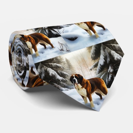 Sint Bernard liet het sneeuwen Kerstmis Stropdas (Opgerold)