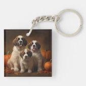 Sint Bernard Puppy Herfst Verrukking Pompoen Sleutelhanger (Achterkant)