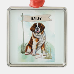 Sint-Bernard waterverf Gepersonaliseerde Hond Metalen Ornament