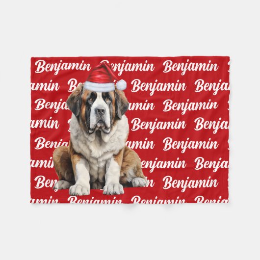 Sint Bernardhond met naam patroon Kerstmis Fleece Deken (Voorkant (Horizontaal))