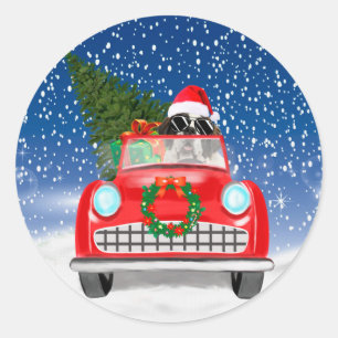 Sint-Bernardhond rijdt auto in sneeuw met Kerstmis Ronde Sticker
