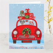 Sint-Bernardshond in auto met Kerstman  Kaart (Gele Bloem)