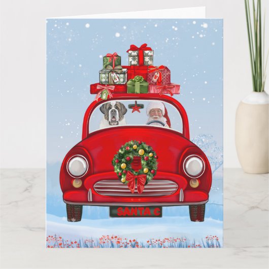 Sint-Bernardshond in auto met Kerstman  Kaart (Voorkant)