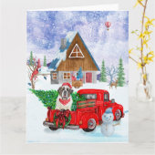 Sint-Bernardshond in kerstbezorgingswagen sneeuw Kaart (Gele Bloem)