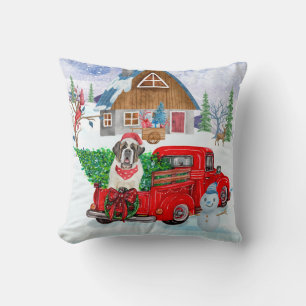 Sint-Bernardshond in kerstbezorgtruck sneeuw Kussen