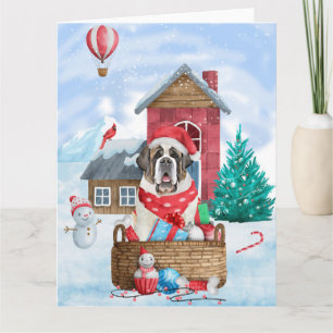 Sint-Bernardshond in sneeuw Kerstmis Hondenhok Kaart