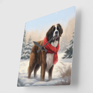 Sint-Bernardshond in Sneeuw Kerstmis  Vierkante Klok