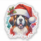 Sint-Bernardus in Santa Hat Kerstmis Sticker (Voorkant)
