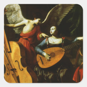 Sint Cecilia en de engel door Carlo Saraceni Vierkante Sticker