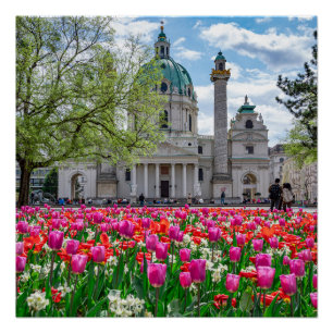 Sint-Charles-kerk in het voorjaar in Wenen, Oosten Perfect Poster
