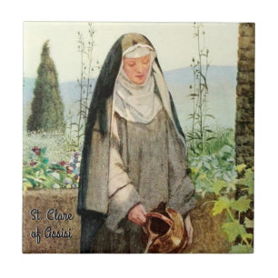 Sint Clara van Assisi Water geven aan Bloemen (M 0 Tegeltje
