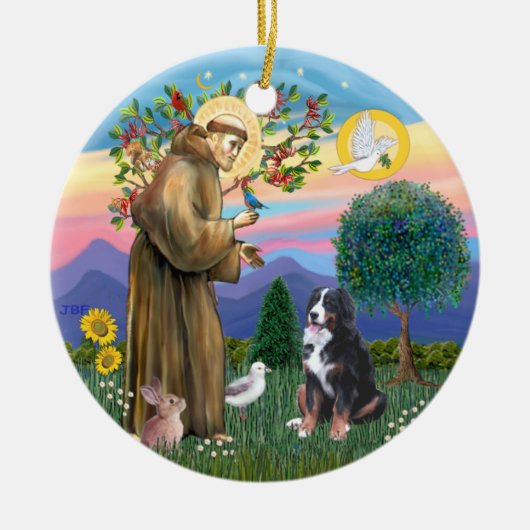 Sint Franciscus - Berner Sennenhond Keramisch Ornament (Voorkant)
