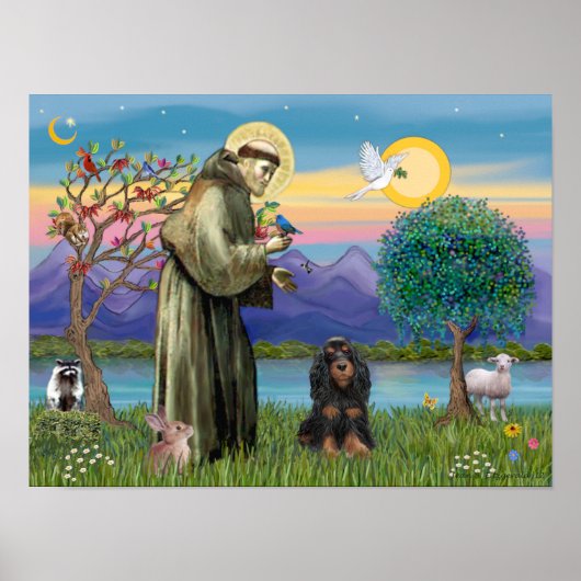Sint Franciscus & Black-Tan Cocker Spaniel Poster (Voorkant)