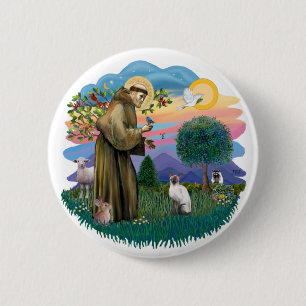 Sint Franciscus / Blauwe punt Siamees Ronde Button 5,7 Cm