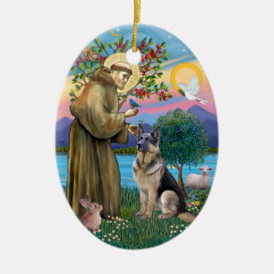 Sint Franciscus (W) - Duitse Herdershond (C) Keramisch Ornament
