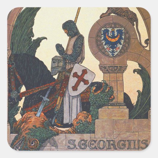 Sint George en de draak - Heinrich Lefler Vierkante Sticker (Voorkant)