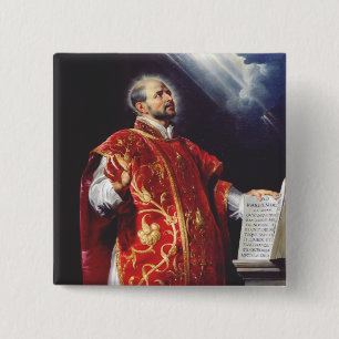 Sint-Ignatius van Loyola Vierkante Button 5,1 Cm