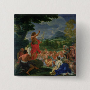 Sint-John de Baptist Preaching, geschilderd voor 1 Vierkante Button 5,1 Cm