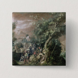 Sint-John de Baptist Preaching (olie op doek) Vierkante Button 5,1 Cm
