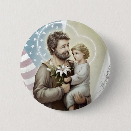 Sint Joseph de Protector Ronde Button 5,7 Cm (Voorkant)