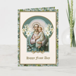 Sint-Joseph Feast Jesus Floral Religieuze Vintage  Kaart