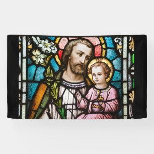 Sint-Joseph Glas in lood Religieuze Jesus Banner