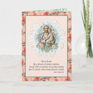 Sint-Joseph Jesus Religieuze Floral Peach Vintage Kaart