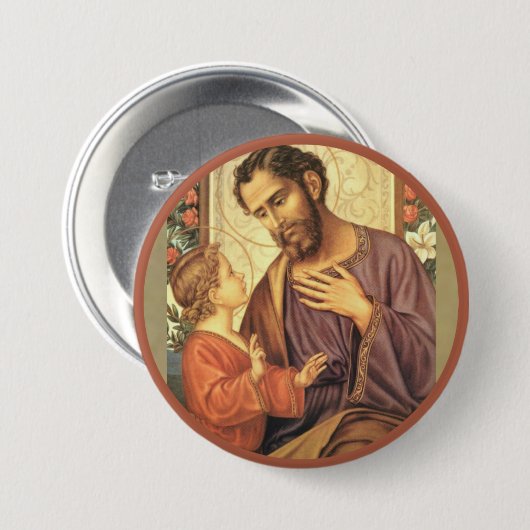 Sint-Joseph met Jezus Rozen Ronde Button 7,6 Cm (Voorkant /achterkant)