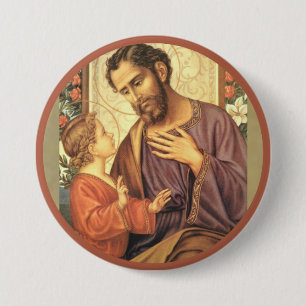 Sint-Joseph met Jezus Rozen Ronde Button 7,6 Cm