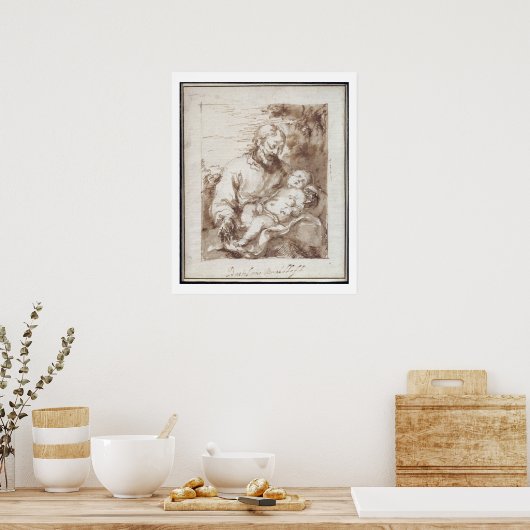 Sint-Jozef met het Slapende Christus Kind (pen & b Poster (Keuken)
