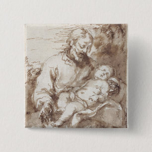Sint-Jozef met het Slapende Christus Kind (pen & b Vierkante Button 5,1 Cm