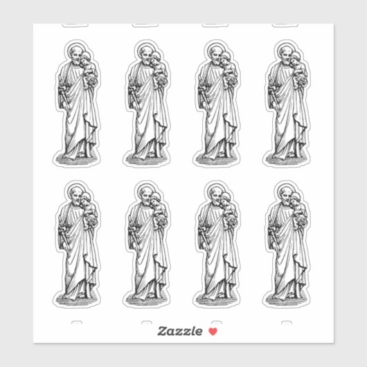 Sint Jozef met Kind Jezus Zwart en Wit Sticker (Vel)