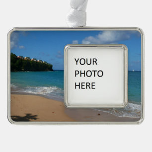 Sint Lucia Beach Tropisch Vacation Landscape Verzilverd Kader Ornament