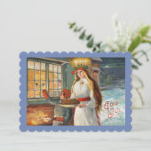 Sint-Lucia en kind die saffronbroodjes bezorgen Kaart (Staand voorkant)