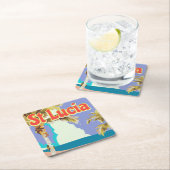 Sint-Lucia strandreisposter Vierkante Kartonnen Onderzetter (Insitu)