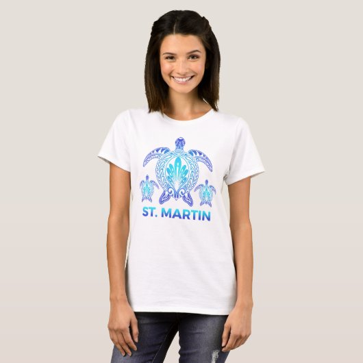 Sint-Maarten Blue Zee Turtle Souvenir T-shirt (Voorkant volledig)