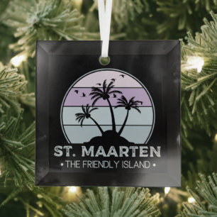 Sint Maarten De vriendelijke eilandretro Sint Mart Glas Ornament