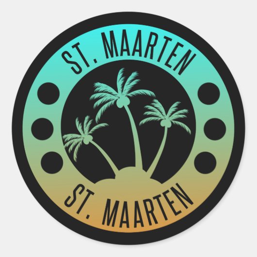 Sint Maarten Ocean Aqua Blue Gradient Sint Martin Ronde Sticker (Voorkant)