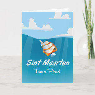 Sint Maarten vakantie reisposter cartoon. Feestdagen Kaart