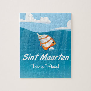 Sint Maarten vakantie reisposter cartoon. Legpuzzel