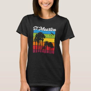 Sint Maarten Vakantie Souvenir Regenboog Palm Tree T-shirt