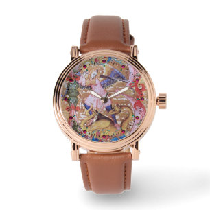 Sint-Michael Archangel en dragon Antiek Floral Horloge